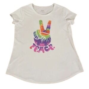 Girls Justice White Tie Dye Peace Sign Short Sleeve T Shirt Top Kids Size 18-1